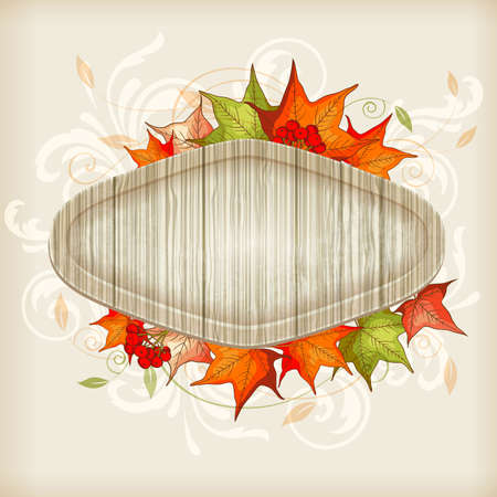 Autumn vector background with maple leaves and red viburnumのイラスト素材