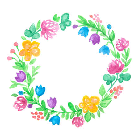 Watercolor hand drawn floral frameの写真素材