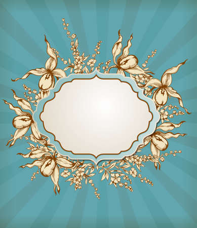 Decorative vintage vector background with label and flowersのイラスト素材