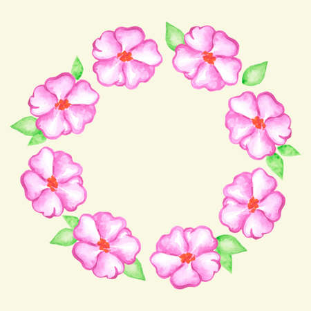 Vector watercolor hand drawn floral frame with pink flowersのイラスト素材