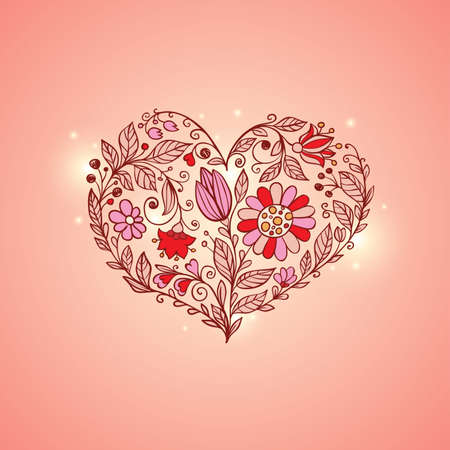 Vector hand drawn pink floral heart for Valentine's dayのイラスト素材