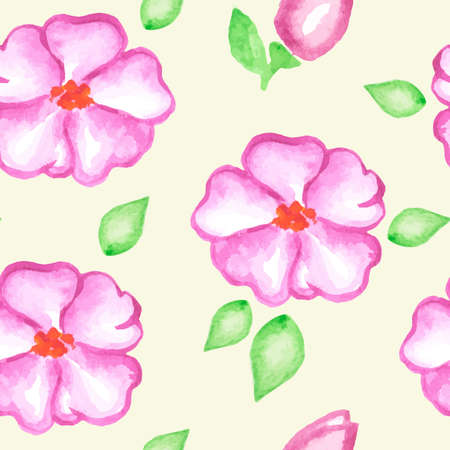 Vector seamless pattern with pink watercolor flowersのイラスト素材