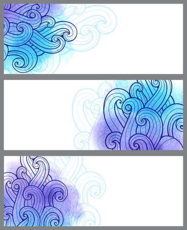 Blue vector abstract horizontal banners with watercolor backgroundのイラスト素材