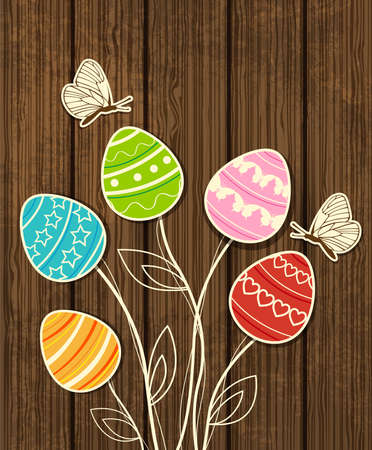Vector wooden Easter background with eggsのイラスト素材