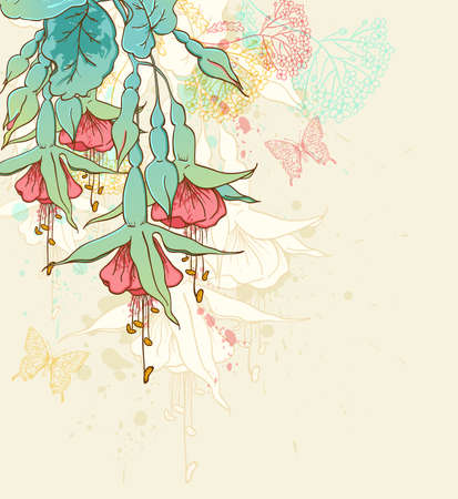 Decorative floral background with red tropical flowersのイラスト素材