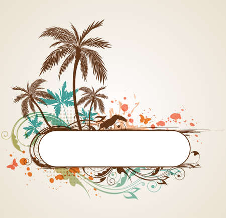 Vector tropical background with palms and toucanのイラスト素材