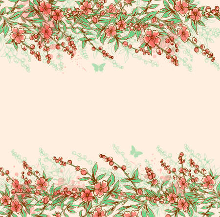 Vector background with pink flowering branch.のイラスト素材