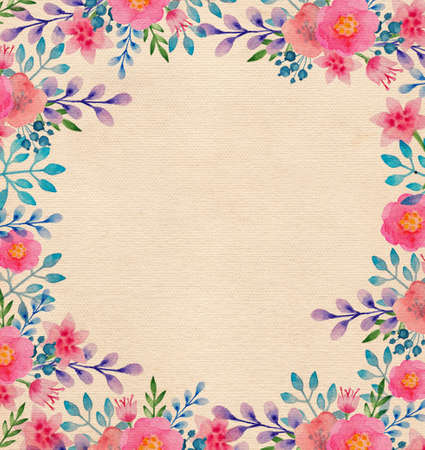 Hand drawn watercolor floral frameの写真素材