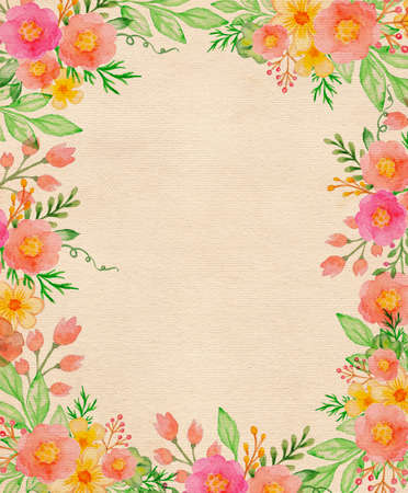 Hand drawn watercolor floral frameの写真素材