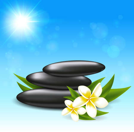 Vector background with tropical flowers and spa stonesのイラスト素材