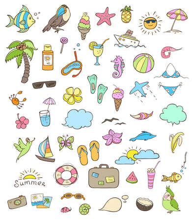 Set of vector summer doodle elements for designのイラスト素材