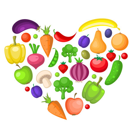Fruits and vegetables heart, vegetarian concept.のイラスト素材