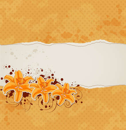 Background with lily and ragged orange paperのイラスト素材