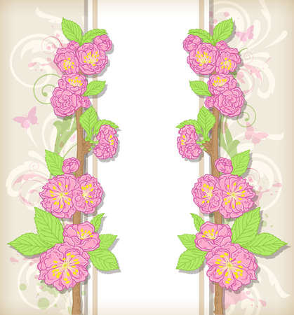 Decorative floral background with pink peach flowersのイラスト素材