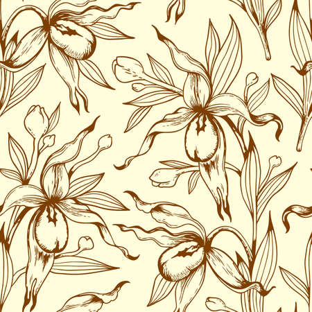 Decorative vintage seamless pattern with orchidsのイラスト素材