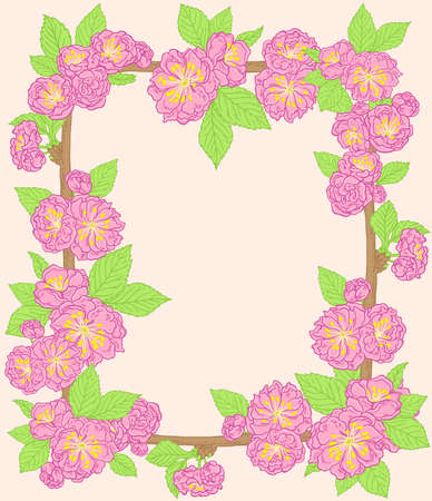 Decorative floral frame with pink peach flowersのイラスト素材