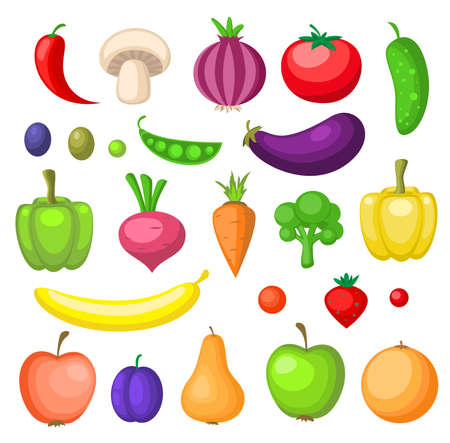 Set of vector fruits and vegetables iconsのイラスト素材