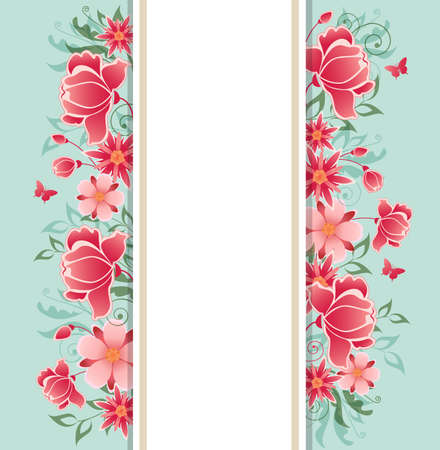 Red flowers on a green background and vertical bannerのイラスト素材