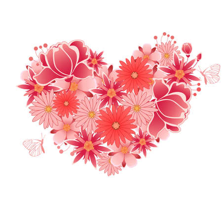 Decorative heart of  pink and red flowersのイラスト素材