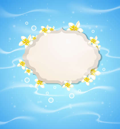 Summer blue marine  background with tropical flowersのイラスト素材