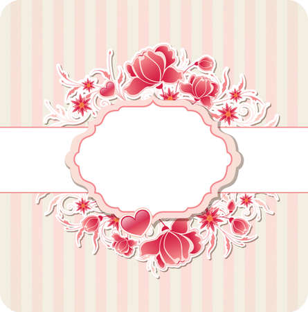 Decorative background with heart and red flowersのイラスト素材