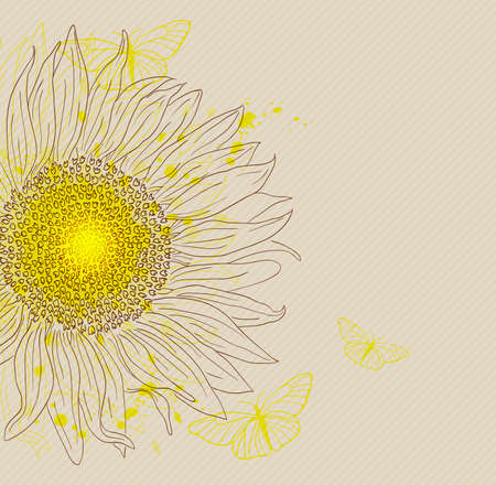 Decorative vintage vector background with yellow sunflowerのイラスト素材