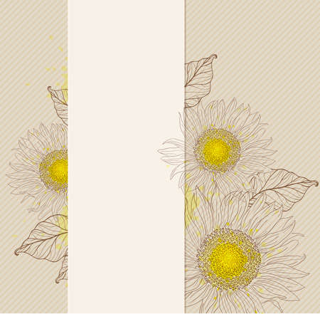 Vintage vertical banner with sunflowers and leavesのイラスト素材