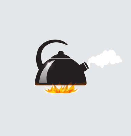 Background with black teapot boiling on the fireのイラスト素材
