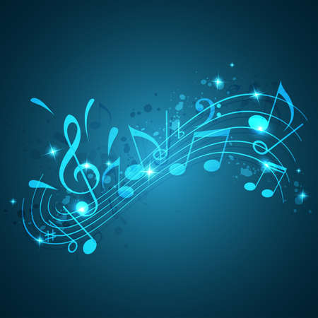Blue abstract vector music background with notesのイラスト素材