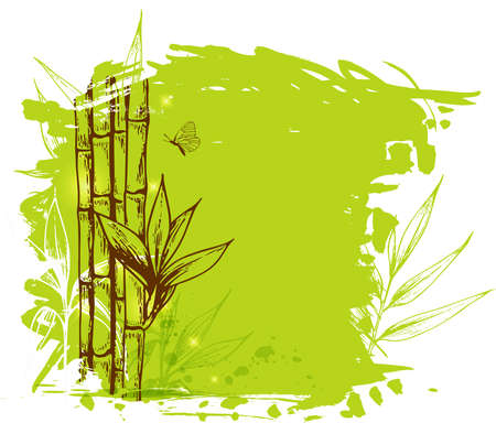 Green decorative background with hand drawn bamboo branchのイラスト素材