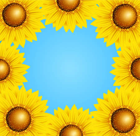 Decorative vector summer floral frame with sunflowersのイラスト素材