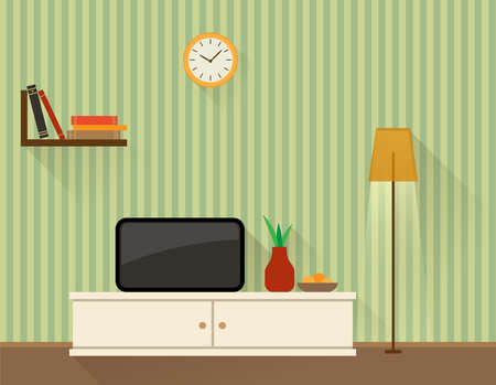 Illustration of the living room with TV. Flat design style.のイラスト素材