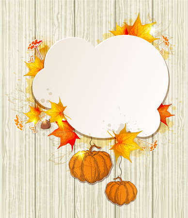 Autumn vector background with yellow maple leaves and pumpkinsのイラスト素材