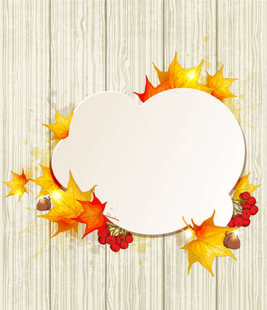 Autumn vector background with yellow maple leaves and red viburnumのイラスト素材