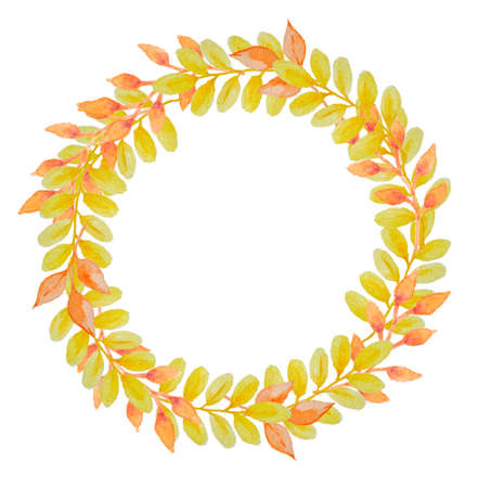 Hand drawn watercolor frame with yellow autumn leavesの写真素材