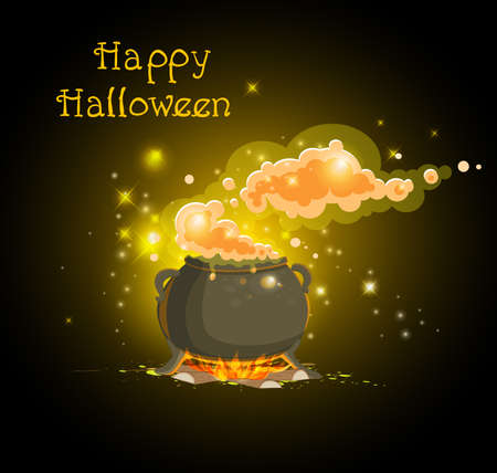 Pot with a magic potion.  Halloween vector background.のイラスト素材