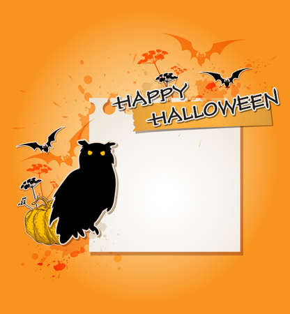 Halloween vector background with owl, pumpkin and paper sheetのイラスト素材