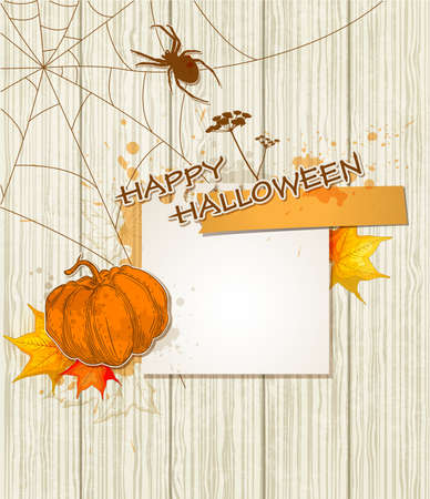 Halloween vector background with spider, pumpkin and paper sheetのイラスト素材