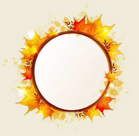 Abstract round autumn banner with red and orange leavesのイラスト素材