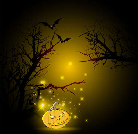 Halloween background with silhouette of tree and pumpkinのイラスト素材