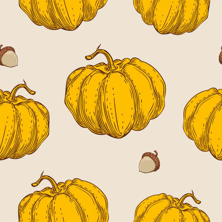 Decorative vector seamless pattern with orange pumpkinのイラスト素材