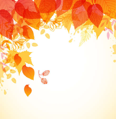 Abstract autumn background with red and orange falling leavesのイラスト素材