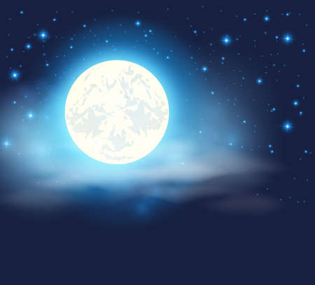 Night sky with a full moon and starsのイラスト素材