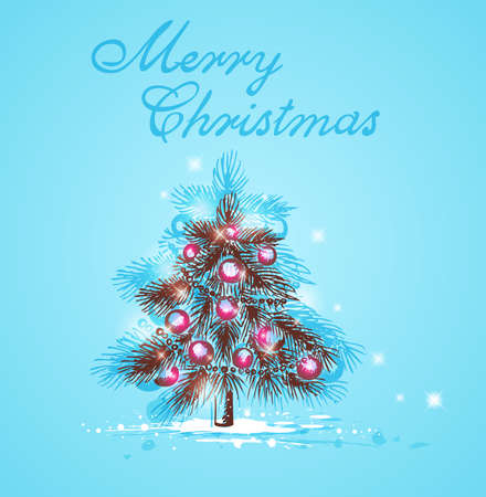 Greeting card  with Christmas tree on a blue background.のイラスト素材