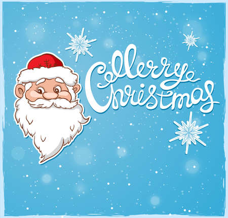 Blue Christmas background with Santa Claus and greeting inscription.のイラスト素材