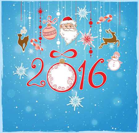 Blue vector Christmas background with decorations and Santa Clausのイラスト素材