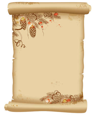 Christmas background with fir branch and vintage scrollのイラスト素材