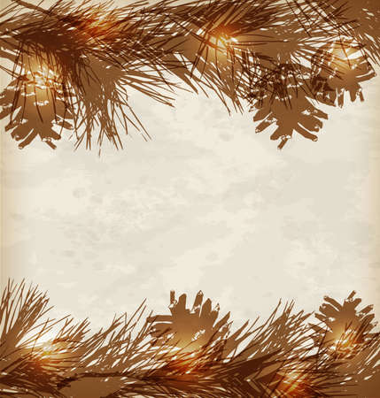 Vintage Christmas background with pine branches and conesのイラスト素材