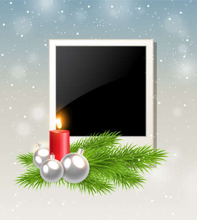 Christmas background with red candle and photoのイラスト素材