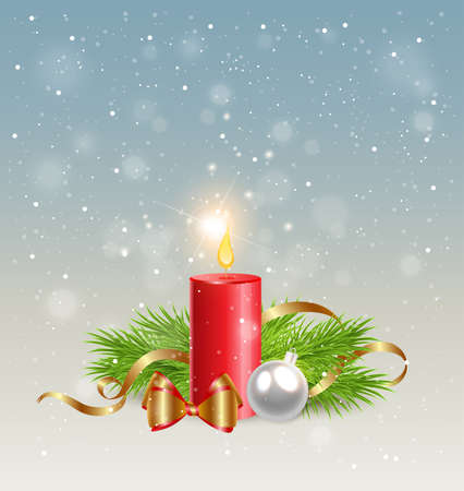 Christmas background with red candle and decorationsのイラスト素材